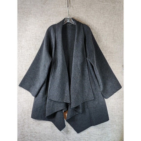 Eileen Fisher Jackets & Blazers - Eileen Fisher Boiled Wool Open Front Shawl Collar Coat Womens L Charcoal Nice!